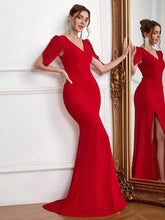 Backless V-Neck New Year's Eve Formal Gown, Fitted Beaded Elegant Dress With Train